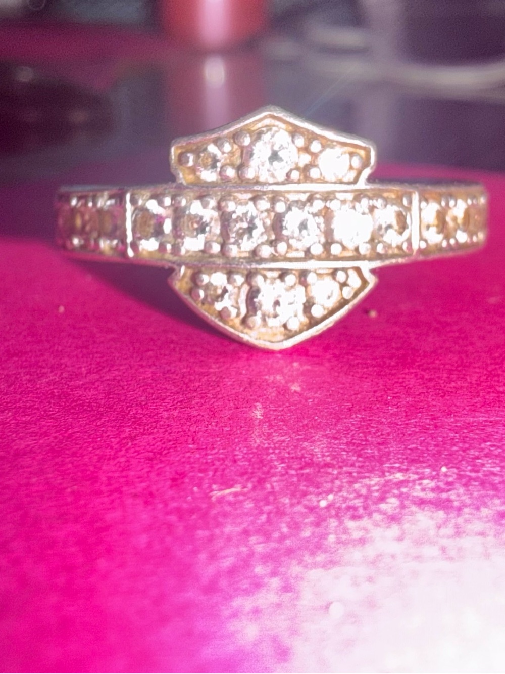 Harley-Davidson SILVER Tone Pavé Shield Ring with Clear Stones